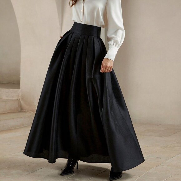 Black Elegant Women's High-Waisted Puff Skirt - Picture 4 of 7